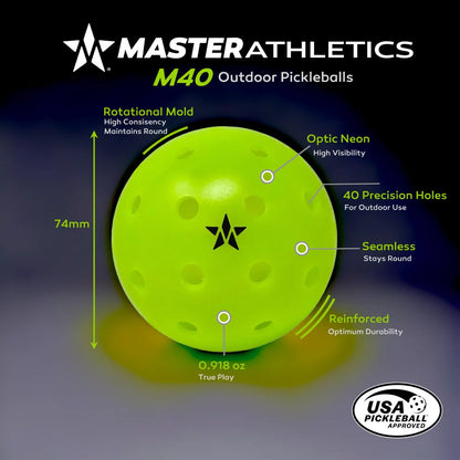 Master Athletics M40 Outdoor Pickleball - Case of 100 Balls